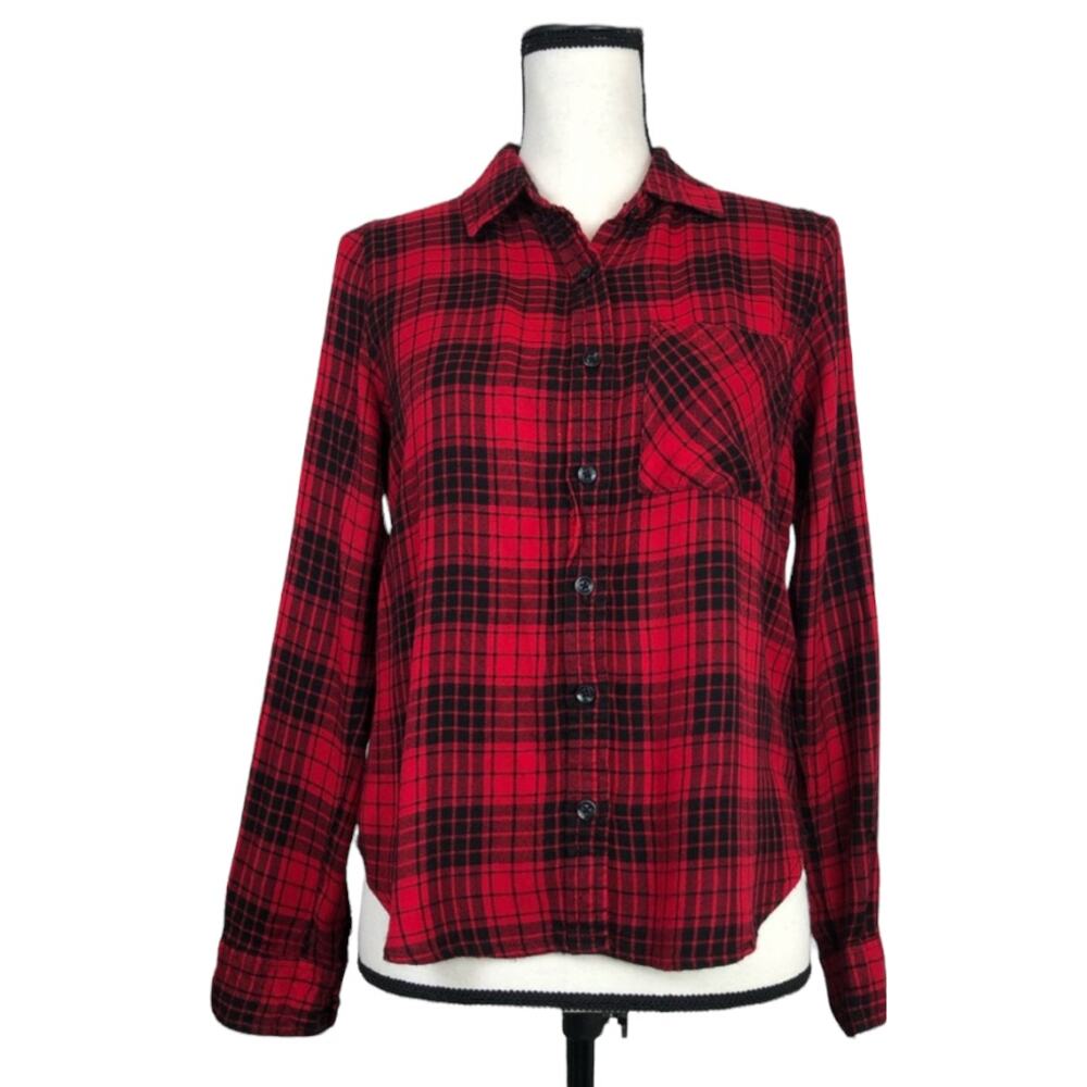 Forever 21 Women's Red Tartan Plaid Casual Button Down Shirt Size Medium M